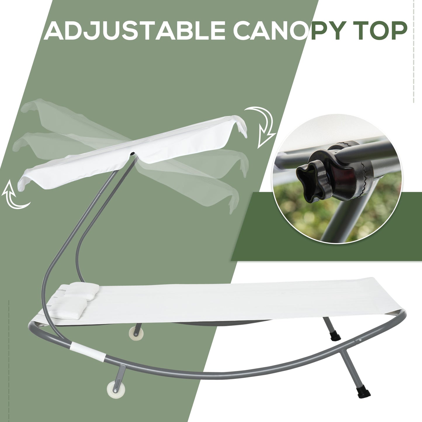 Double Sun Lounger with Adjustable Detachable Canopy, Portable Garden Daybed for 2 with Wheels, Outdoor Sunbed Hammock