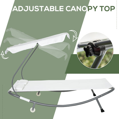 Double Sun Lounger with Adjustable Detachable Canopy, Portable Garden Daybed for 2 with Wheels, Outdoor Sunbed Hammock