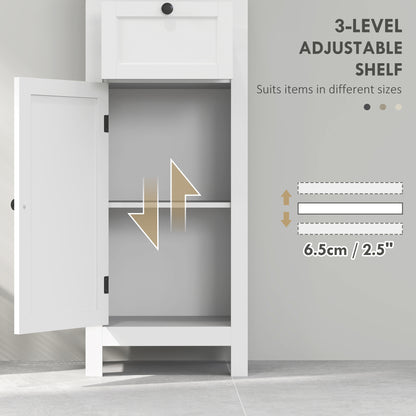Tall Bathroom Cabinet, Slim Bathroom Storage Cabinet with 2 Open Shelves, Soft Close Door and Drawer, Adjustable Shelf