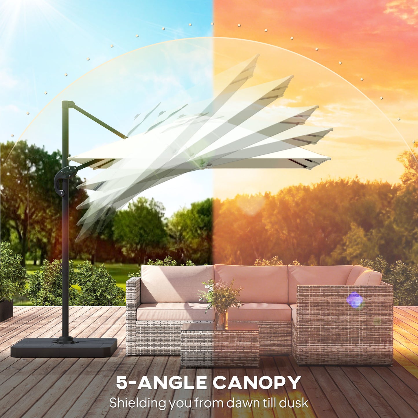 2.4 x 2.4m Cantilever Parasol with Umbrella Weights, UPF50+ Offset Outdoor Umbrella w/ Easy Tilt Adjustment, Cream White
