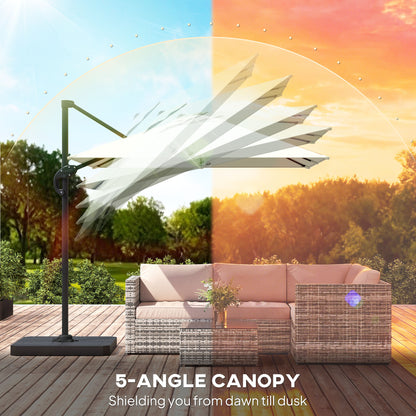 2.4 x 2.4m Cantilever Parasol with Umbrella Weights, UPF50+ Offset Outdoor Umbrella w/ Easy Tilt Adjustment, Cream White