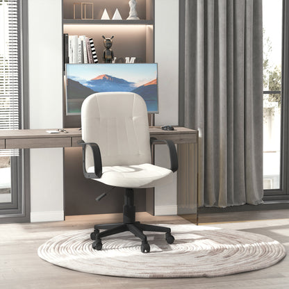 Desk Chair, PU Leather Computer Office Chair with Adjustable Height, Swivel Wheels for Home Work Study, Cream White