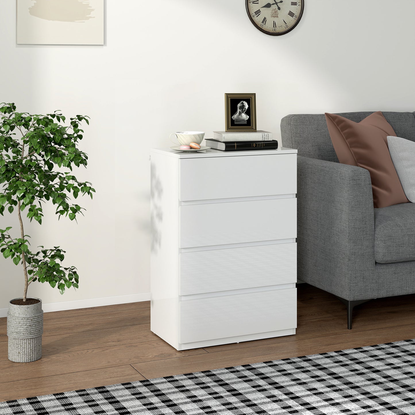 High Gloss Chest of Drawers, 4-Drawer Storage Cabinets, Modern Dresser for Bedroom, White