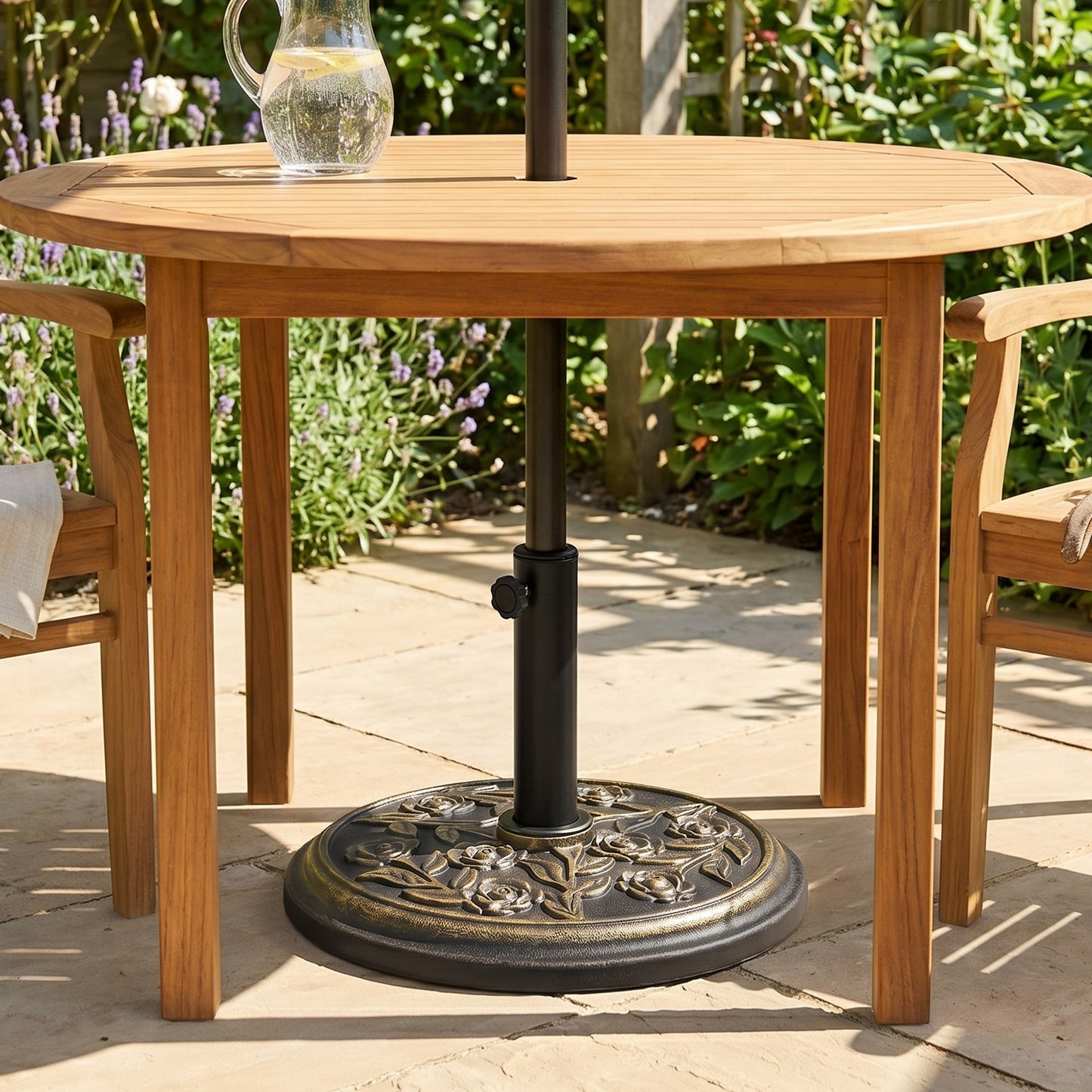 9kg Garden Parasol Base, Round Resin Cast Iron Effect Sun Umbrella Base