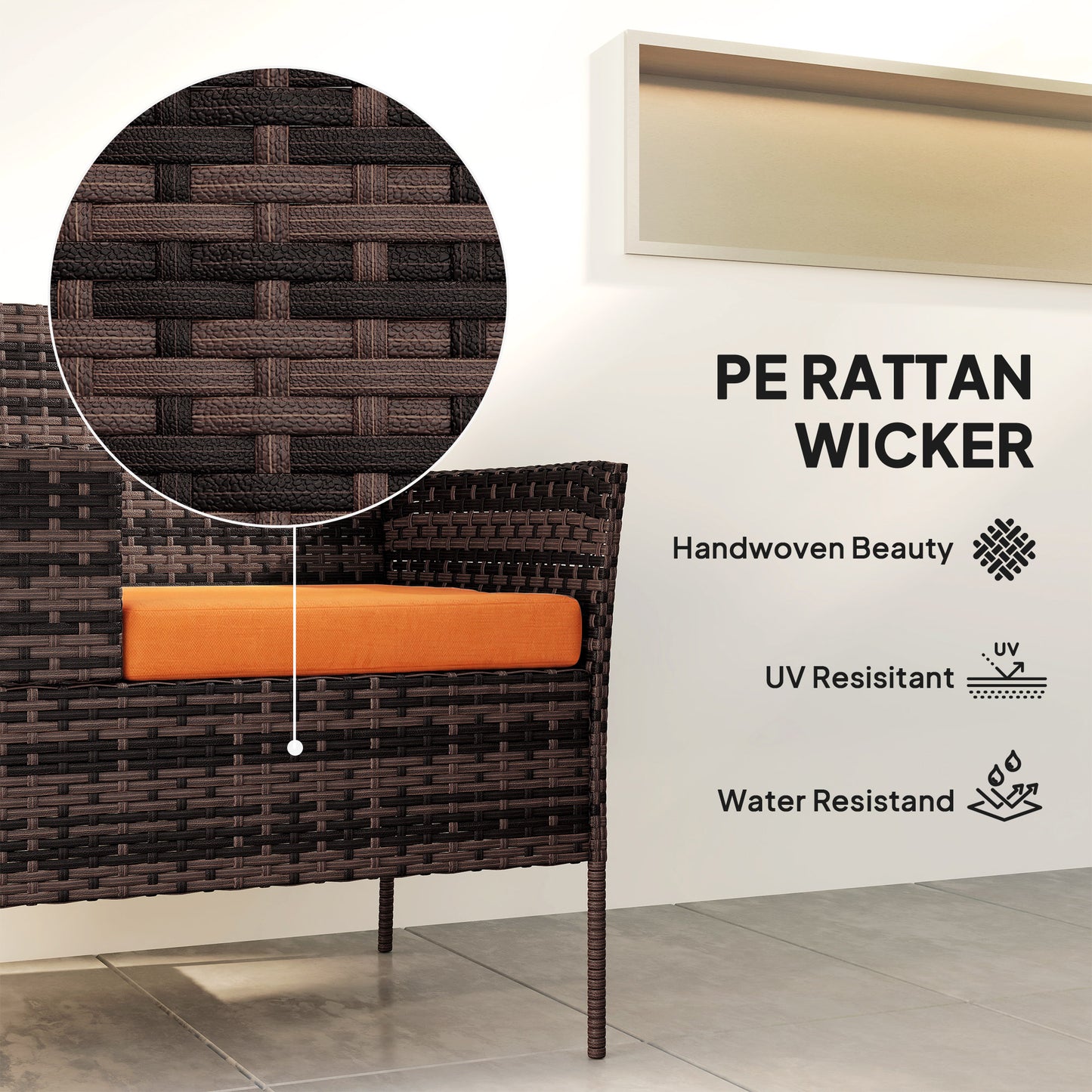 Two-Seat Rattan Chair, with Middle Table - Orange