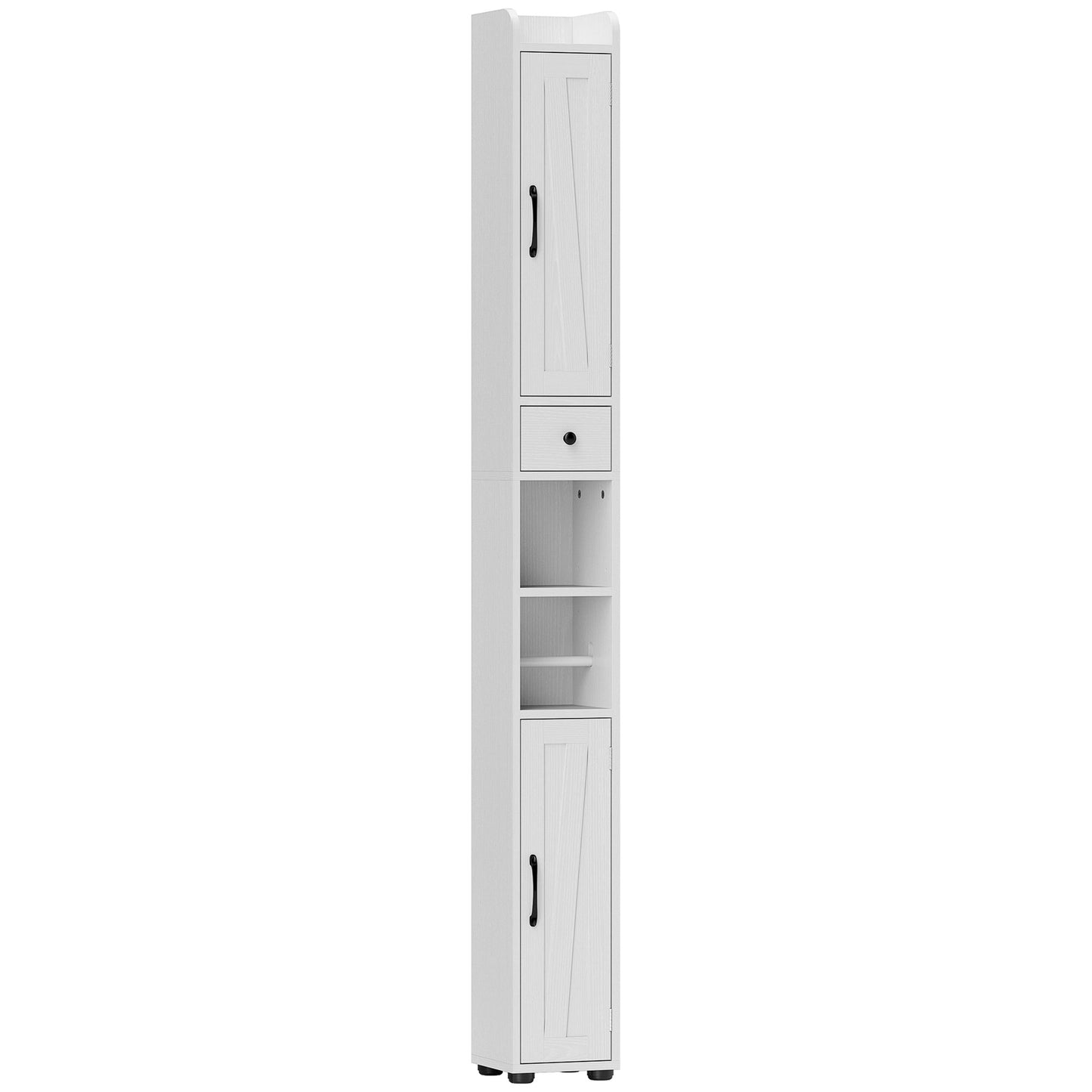 Tall Bathroom Cabinet, Farmhouse Slim Bathroom Storage Cabinet with Barn Doors, Toilet Paper Roll Holder