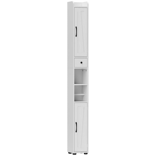 Tall Bathroom Cabinet, Farmhouse Slim Bathroom Storage Cabinet with Barn Doors, Toilet Paper Roll Holder