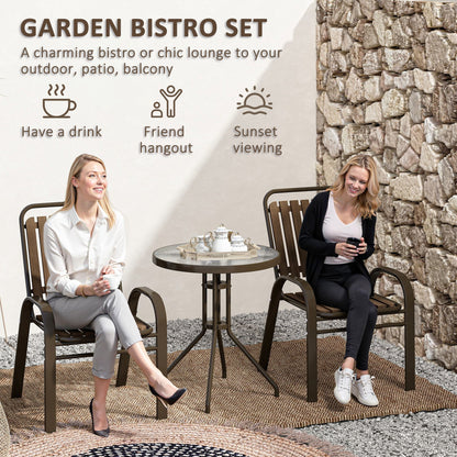 3 Pieces Patio Bistro Set with Stackable Chairs, Tempered Glass Table, for Outdoor, Balcony, Patio, Garden, Dark Brown