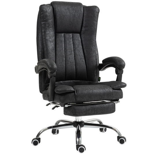 Home Office Chair Microfibre Desk Chair with Reclining Function Armrests Swivel Wheels Footrest Black