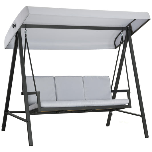 Three-Seat Garden Swing Chair, with Adjustable Canopy - Grey