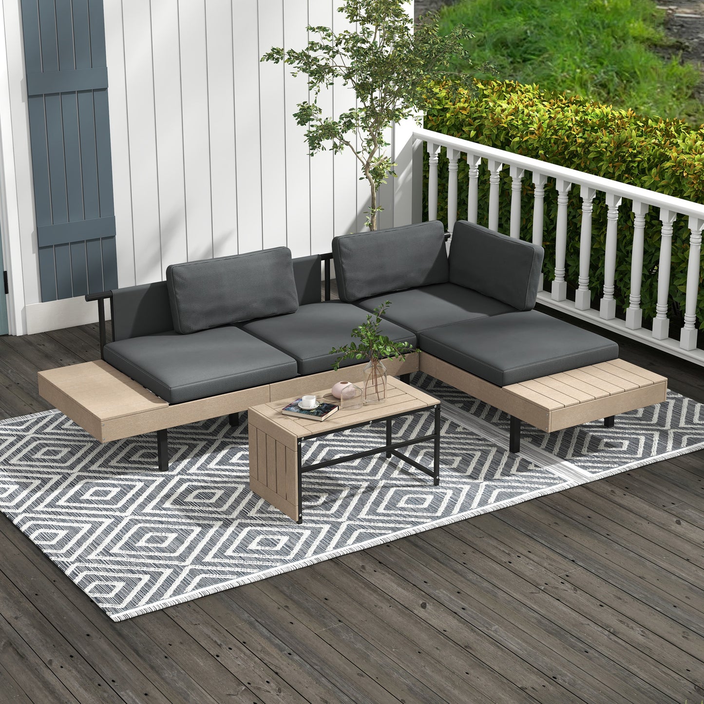 Three-Piece 'L' Garden Sofa Set - Grey