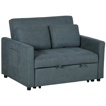 Loveseat Sofa Bed, Convertible Bed Settee with 2 Pillows, Side Pockets, Charcoal Grey