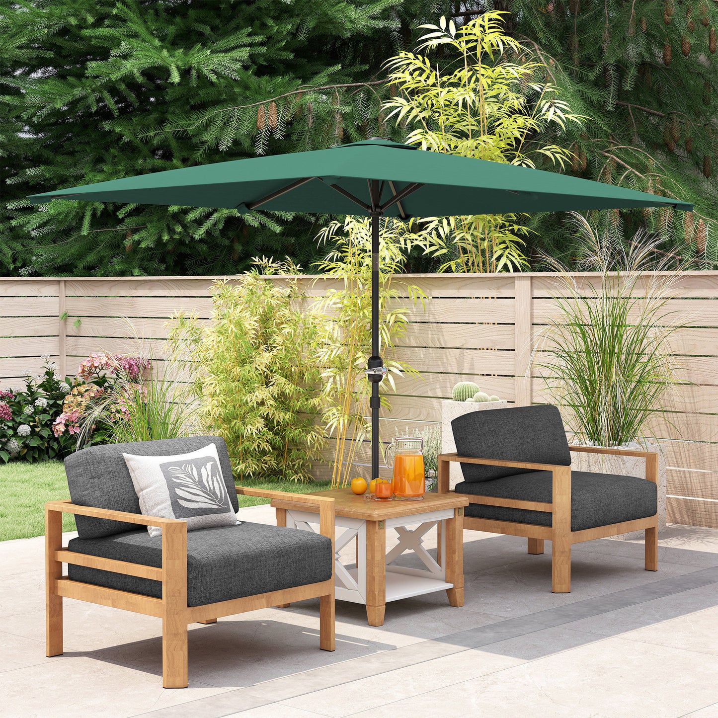 3x2m Garden Parasol Umbrella with Aluminium Pole, Tilt and Crank, Rectangular Outdoor Table Parasol Sun Shade for Patio