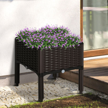 26L Garden Raised Bed Elevated Patio Flower Plant Planter Box PP Vegetables Planting Container, Brown