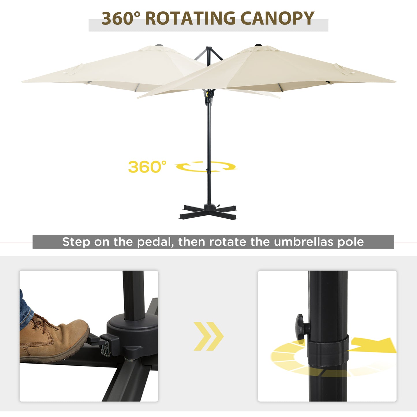 2.5 x 2.5m Patio Offset Parasol Umbrella Cantilever Hanging Aluminium Sun Shade Canopy Shelter 360° Rotation