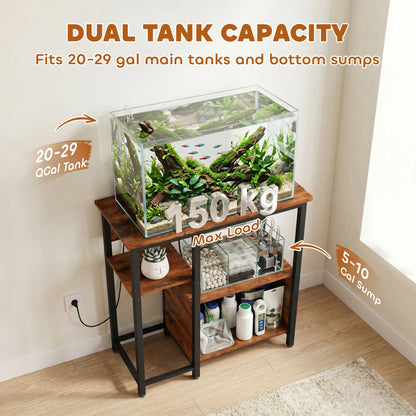 Fish Tank Stand with Power Outlets Aquarium Stand with Cabinet 20-29 Gallon Tanks Tiger Wood Grain