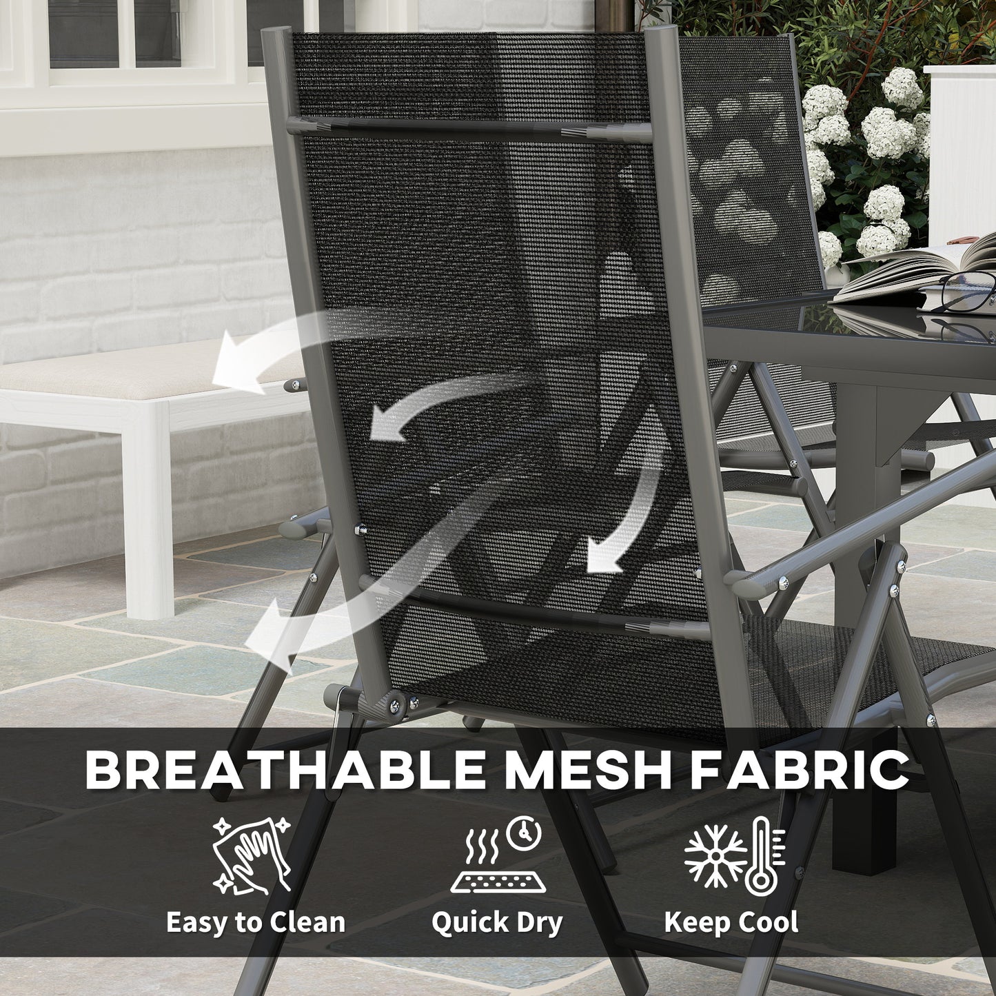7 Piece Outdoor Dining Set with Extendable Table and 6 Folding Chairs for Patio, Balcony, Deck, Grey