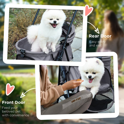 Dog Pram Dog Stroller Foldable Pet Pushchair with 4 Wheels, Safety Leashes, Cup Holder for Small Dogs, Grey