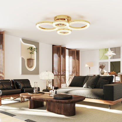 4-Ring LED Ceiling Light, Flush Mount Ceiling Light with 3 Colour Temperatures, Gold Tone