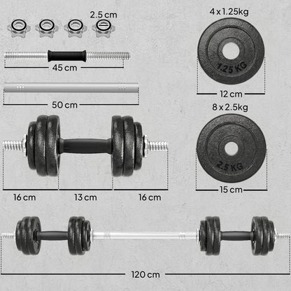 2-in-1 Adjustable Dumbbells Set, 30kg Cast Iron Weights Dumbbells Set with Non-Slip Grip for Strength Training