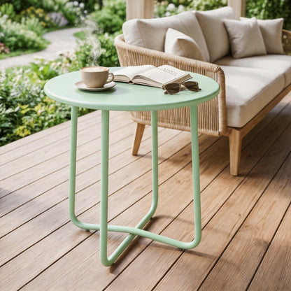 48 cm Round Garden Side Table, Small Metal Outdoor Garden Table with Rolled Edge, Green