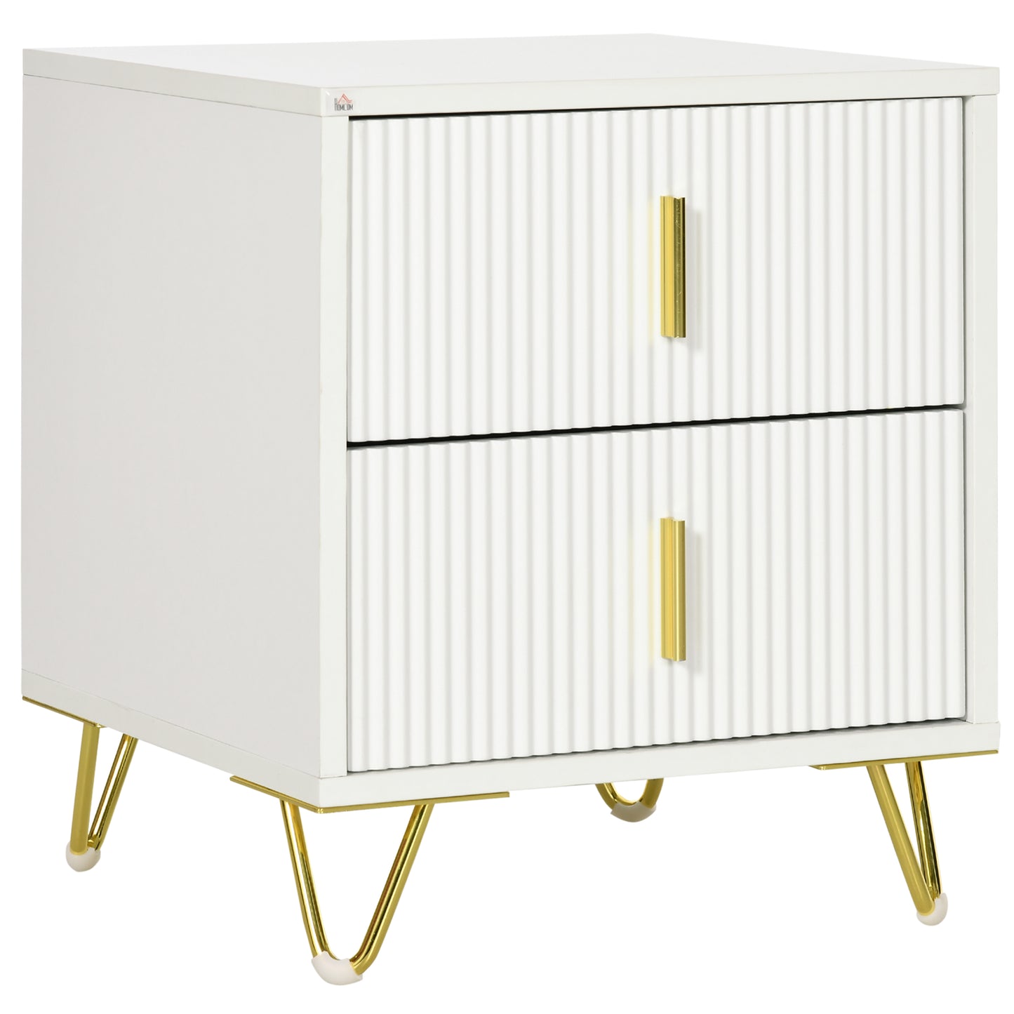 Elegant Fluted Bedside Table - White/Gold-Tone