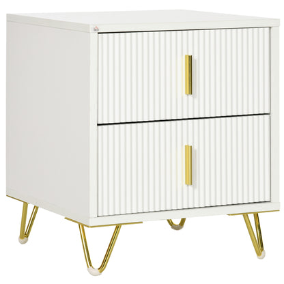 Elegant Fluted Bedside Table - White/Gold-Tone
