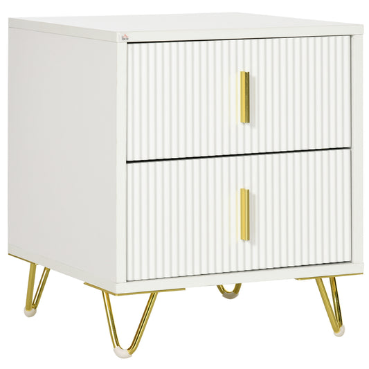 Elegant Fluted Bedside Table - White/Gold-Tone