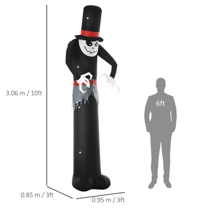 Giant 10ft Halloween Inflatables Tall Ghost with Hat, Build-in LEDs Blow Up Scary Outdoor Decorations