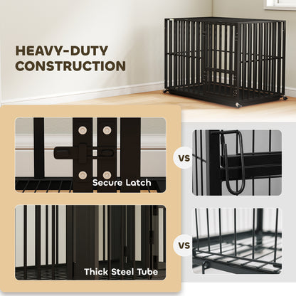 Heavy Duty Dog Crate, Dog Cage with Wheels for Medium Large Breeds, Metal Pet Kennel with Removable Tray