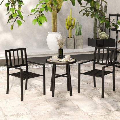 3 Piece Patio Bistro Set with Plastic Top, 2 Stackable Chairs, Galvanised Steel Frame, Grey
