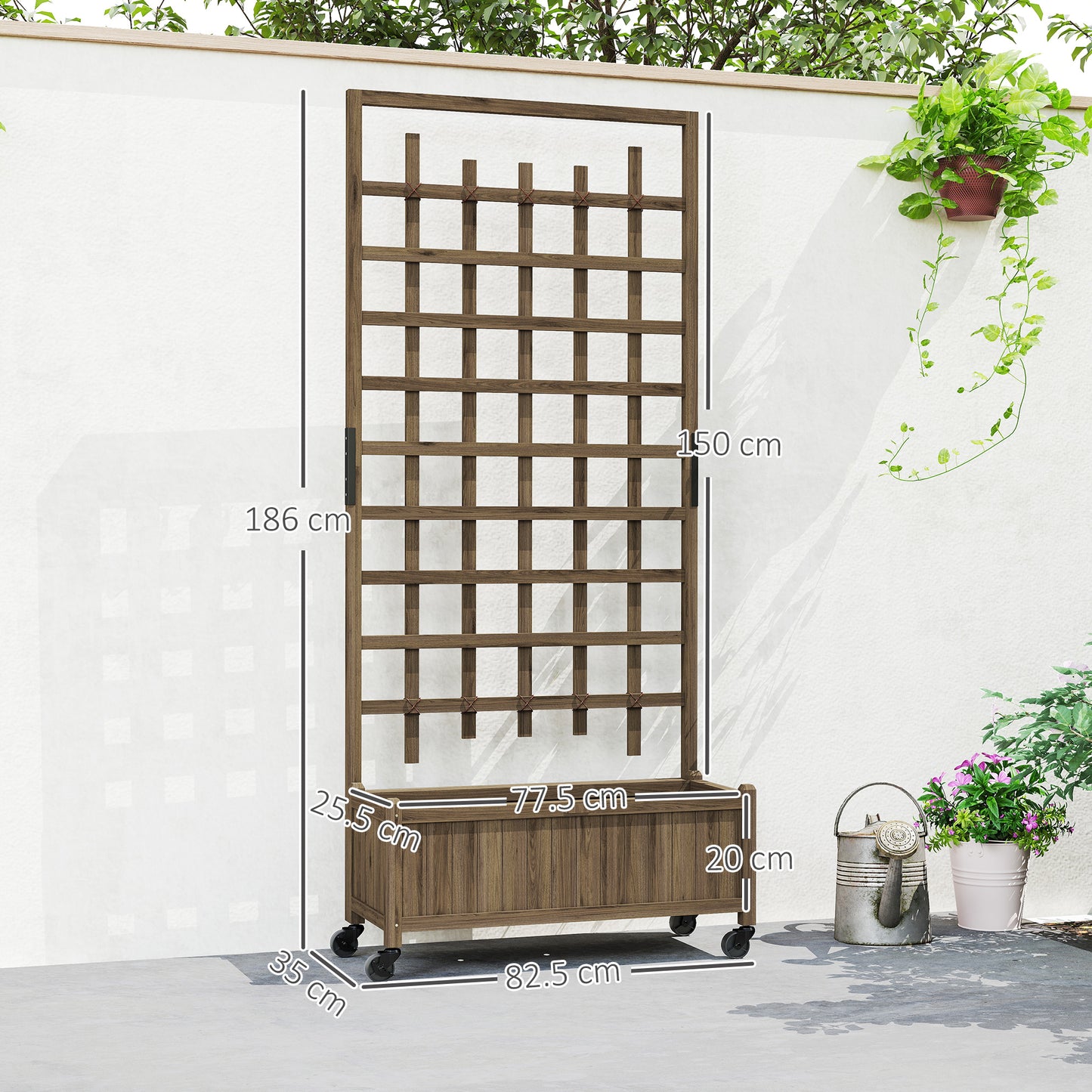 Wooden Trellis Planter, Raised Garden Bed with Wheels, to Climb and Grow Vegetables, Herbs and Flowers, Brown