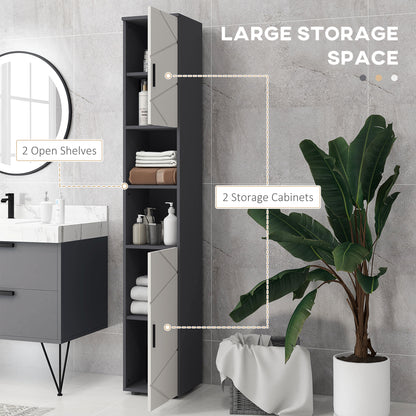 Line Embossed Tall Bathroom Storage Cabinet with Three-position Adjustable Shelves for Minimalist Style - Grey
