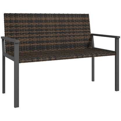 2 Seater Rattan Garden Bench, Outdoor Bench with Quick-Drying Cotton Padding, Wicker Garden Loveseat with Armrests