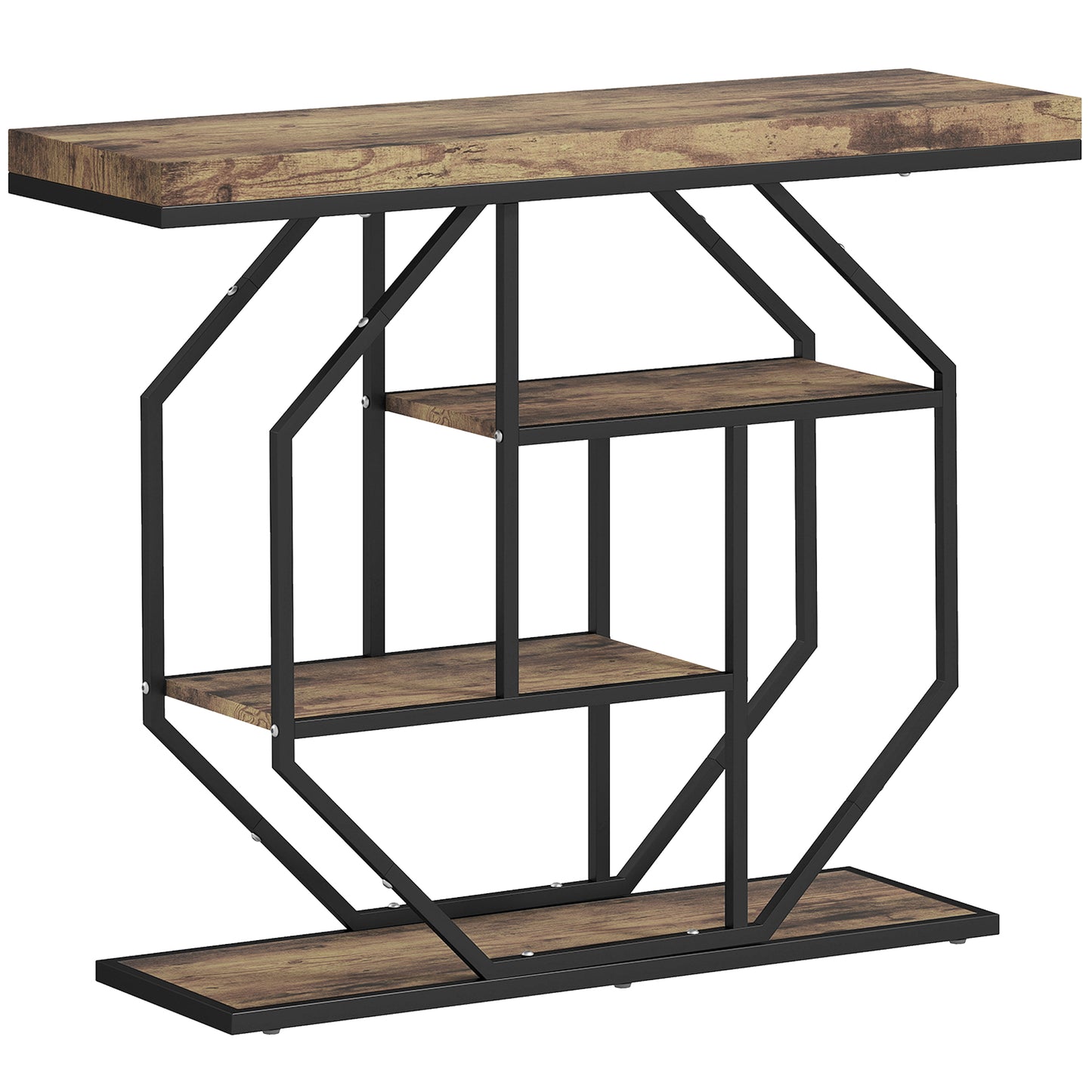4-Tier Industrial Console Table - Rustic Brown