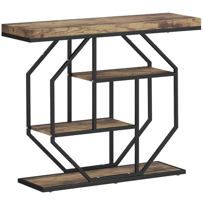 4-Tier Industrial Console Table - Rustic Brown