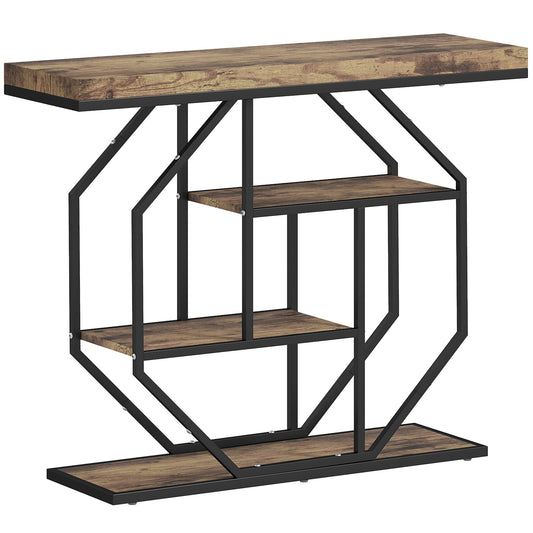 4-Tier Industrial Console Table - Rustic Brown