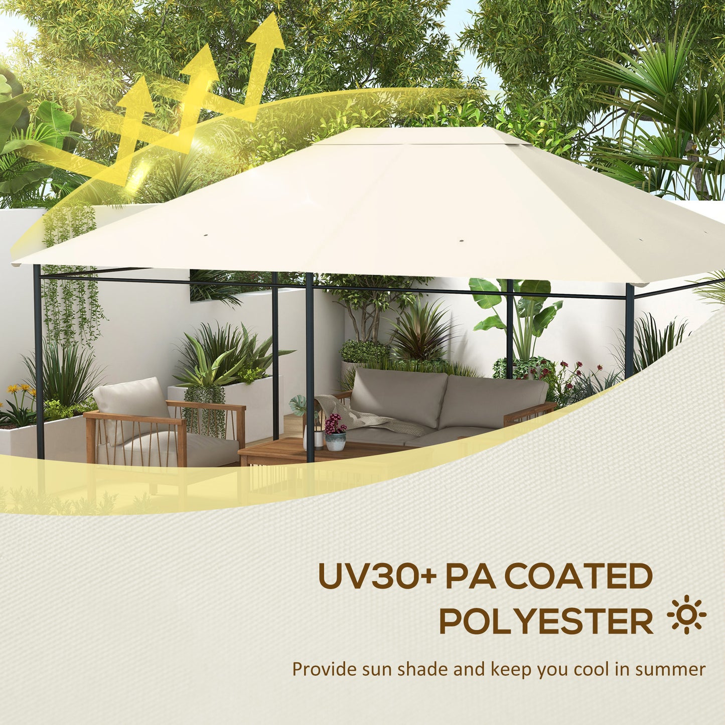 3 x 4m Gazebo Canopy Replacement Cover, Gazebo Roof Replacement (TOP COVER ONLY), Cream White