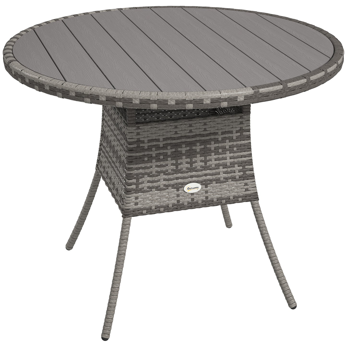 90 cm Wood-Effect Rattan Garden Table - Grey
