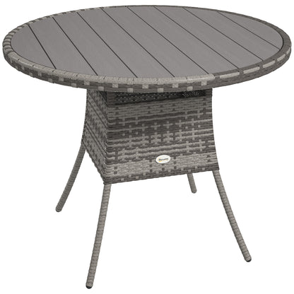 90 cm Wood-Effect Rattan Garden Table - Grey