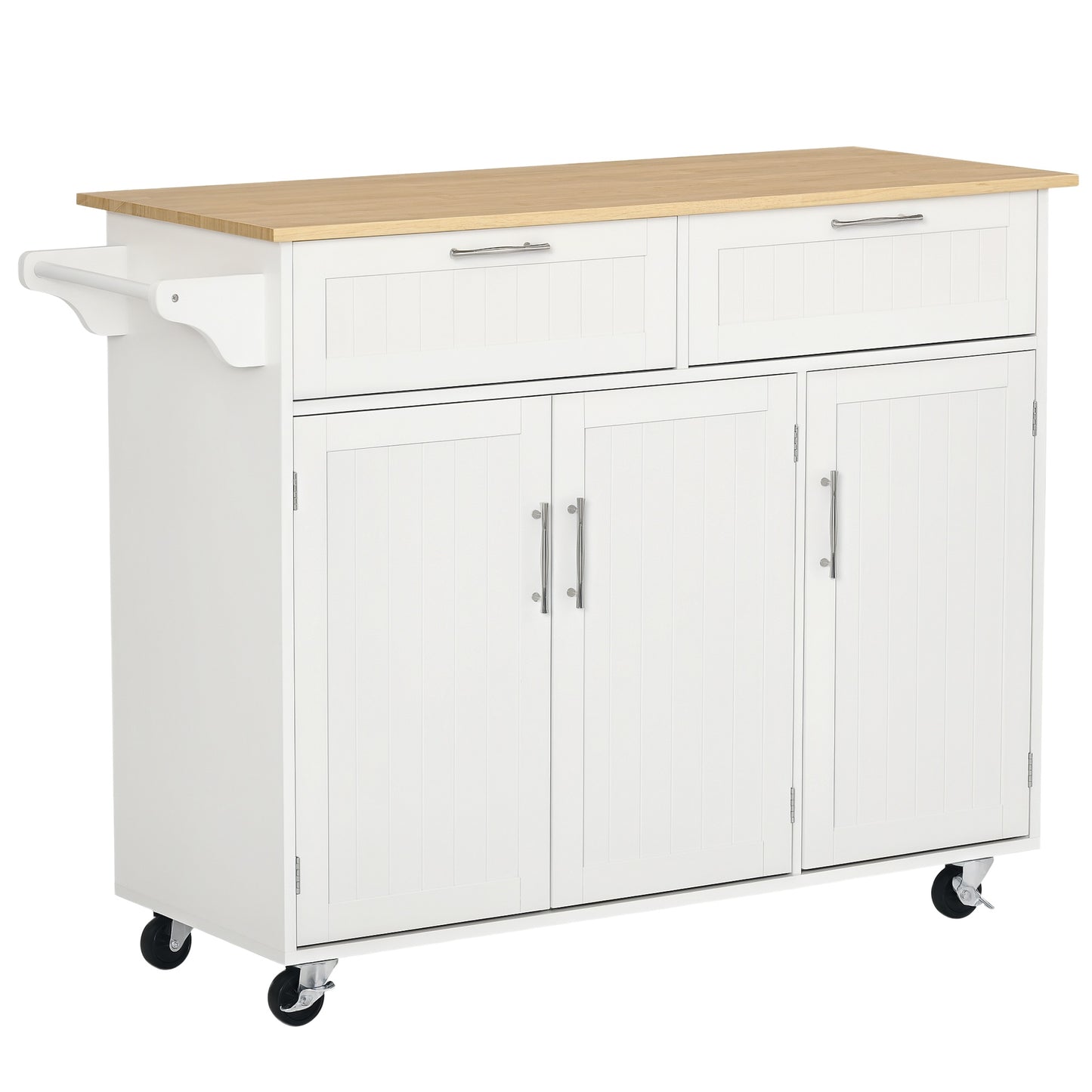 Kitchen Island Utility Cart, with 2 Storage Drawers & Cabinets for Dining Room, White
