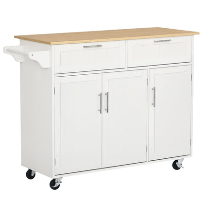 Kitchen Island Utility Cart, with 2 Storage Drawers & Cabinets for Dining Room, White