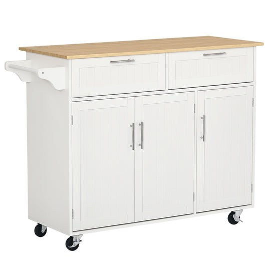 Kitchen Island Utility Cart, with 2 Storage Drawers & Cabinets for Dining Room, White