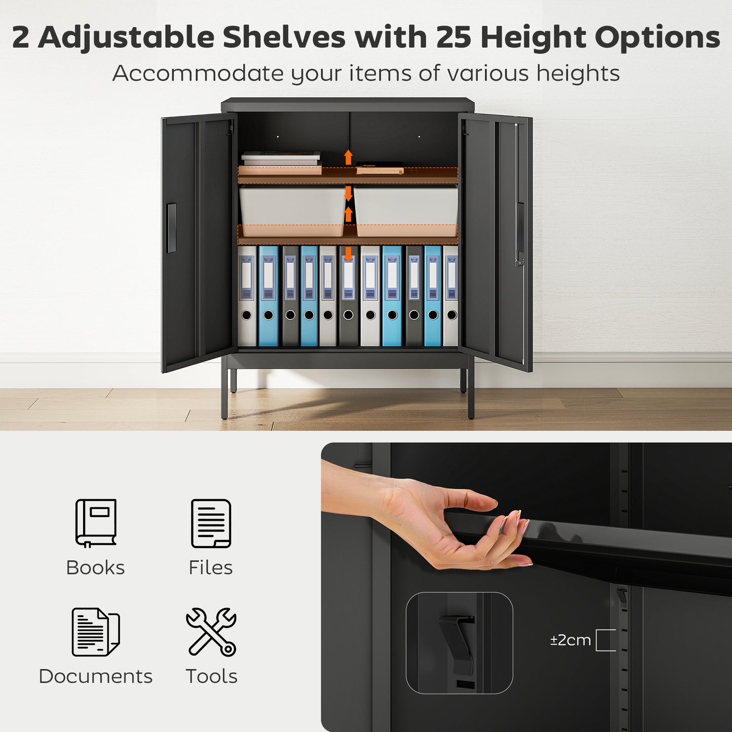 Metal Storage Cabinet with Lock and Adjustable Shelves - Black