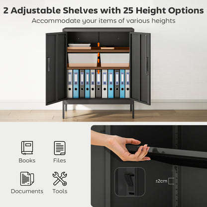 Metal Storage Cabinet with Lock and Adjustable Shelves - Black