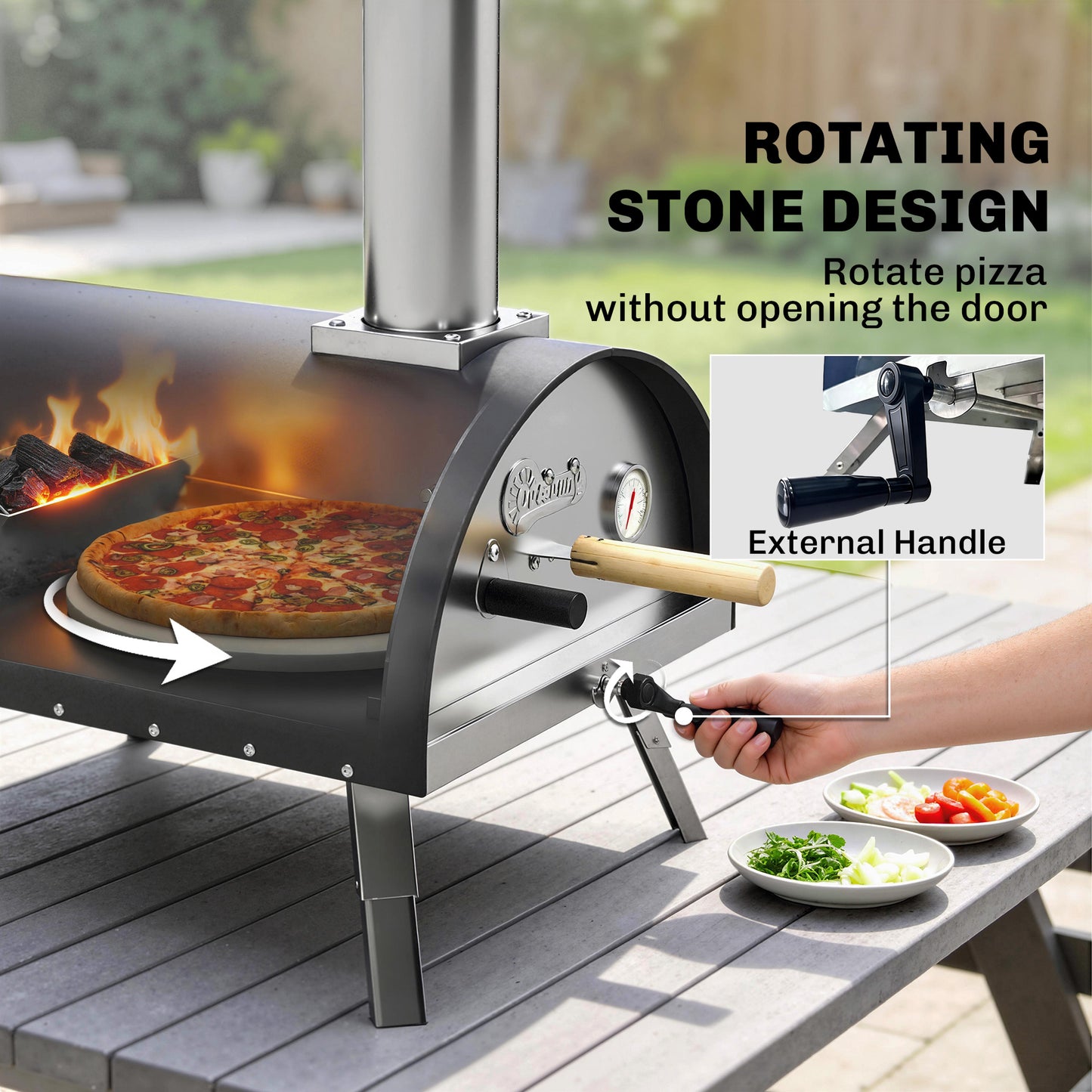 Outdoor Pizza Oven Foldable Legs Pellet Wood Fired Pizza Maker w/ 12" Rotating Stone and Peel