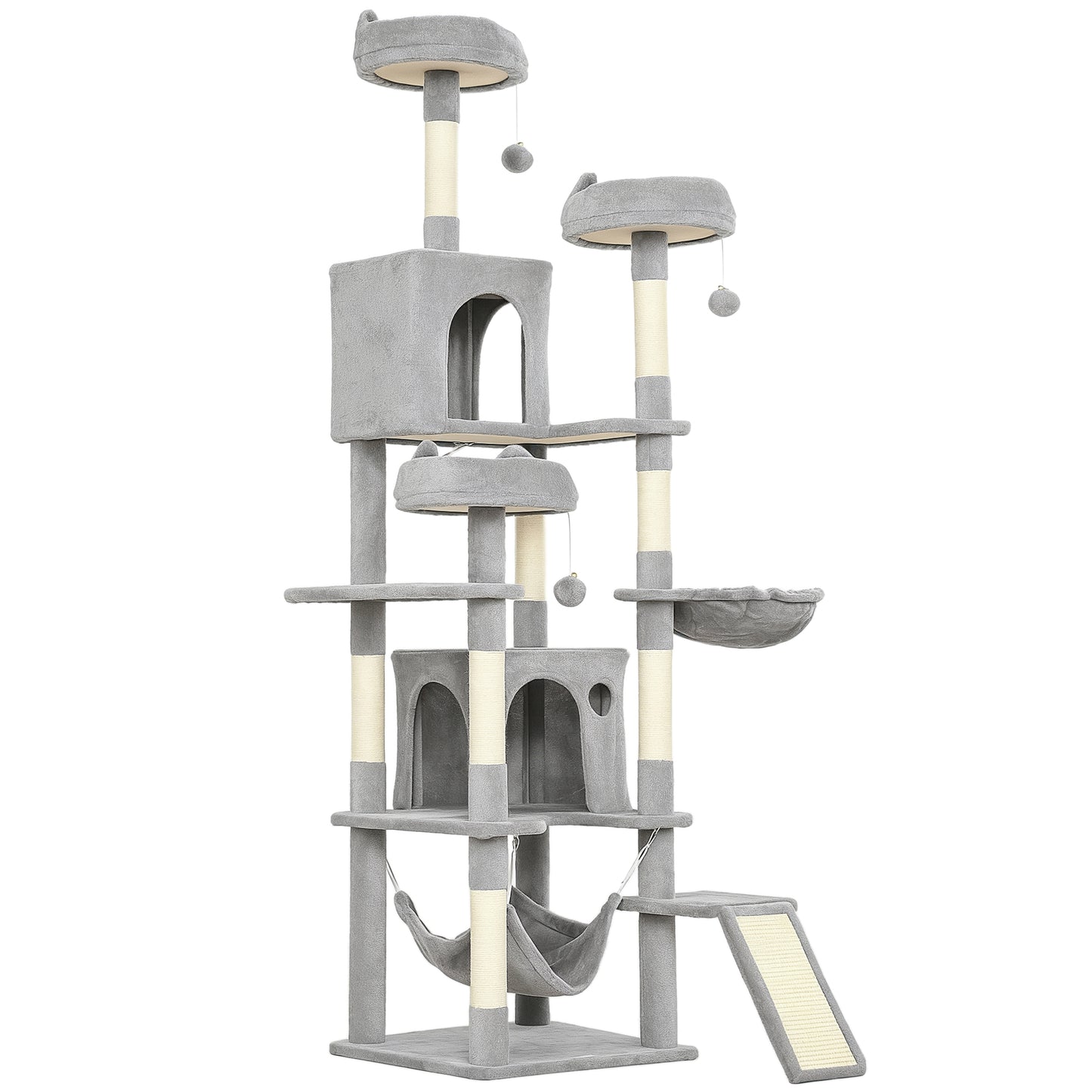 Cat Tree, 192 cm Large Multi-Level Cat Tower for Indoor Kittens with 8 Scratching Posts, 3 Plush Beds, 2 Hammocks