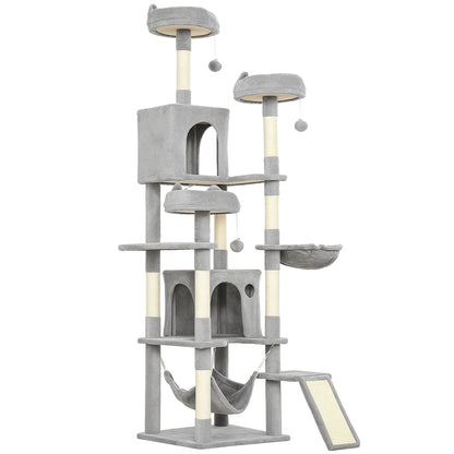 Cat Tree, 192 cm Large Multi-Level Cat Tower for Indoor Kittens with 8 Scratching Posts, 3 Plush Beds, 2 Hammocks