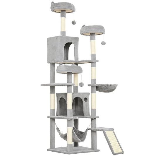 Cat Tree, 192 cm Large Multi-Level Cat Tower for Indoor Kittens with 8 Scratching Posts, 3 Plush Beds, 2 Hammocks