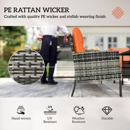 6 Pieces Rattan Garden Furniture Set with Dining Table and Cushions, Orange